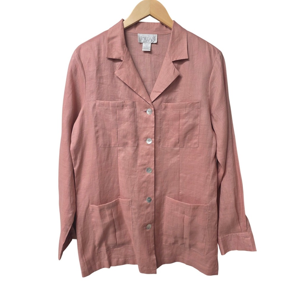 NWT Jordan Linen Button Up Shirt Womens L Pink Coastal Grandma Cottagecore Boho